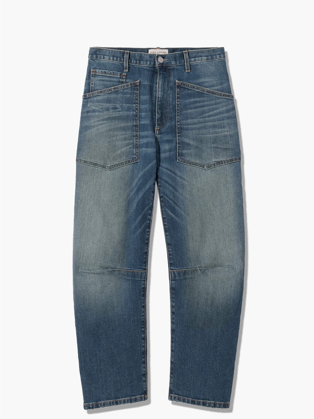 NWT Nili Lotan Shon Jean Classic Wash Size 25 Mid-Rise Stretch Bow Leg Denim